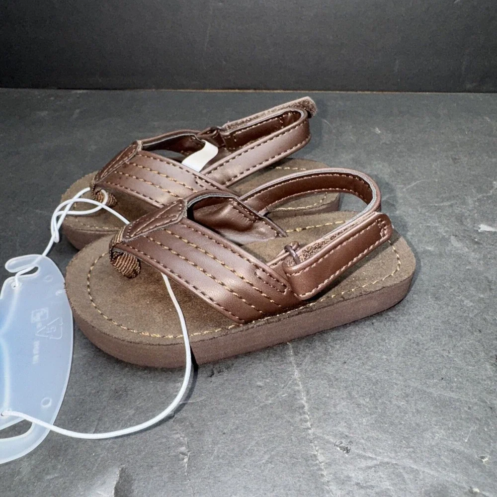 The Children's Place Toddler Boy's Faux Leather Flip Flops AN3 Brown Size US:4-5